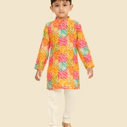 little desi Cotton Woven Full Sleeves Floral Printed Kurta Pyjama Set - Multi Colour-picture-15