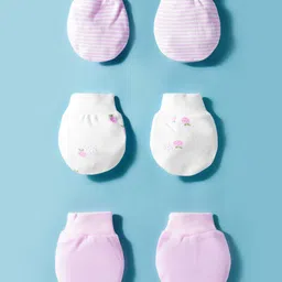 I Bears Interlock Knit Mittens With Stripes & Fruit Print Pack of 3 - Pink & White-picture-30