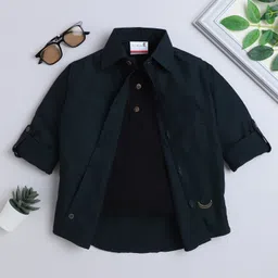 BAATCHEET Cotton Woven Full Sleeves Solid Shirt With Attached Tee - Dark Green-picture-34