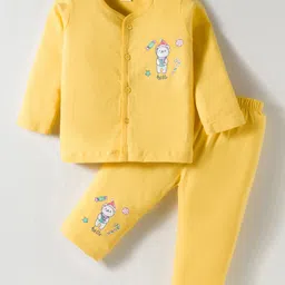 Tango Single Jersey Knit Full Sleeves Night Suit With Animal Print - Yellow-picture-20