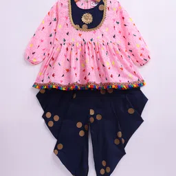 M'andy Rayon Woven Full Sleeves Birds Printed & Sequins Embellished Kurti & Dhoti Set - Pink-image-95