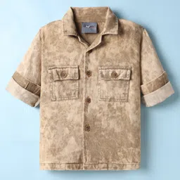 Dapper Dudes Full Sleeves Washed Jacket Style Shirt - Fawn-picture-12