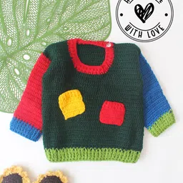 Woonie Hand Knitted Full Sleeves Colour Blocked Sweater - Multi Colour-picture-18