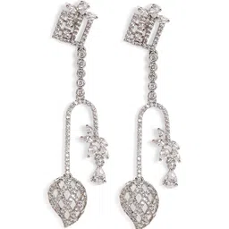 Priyaasi Silver-Plated American Diamond Stone Studded Contemporary Drop Earrings image 2