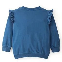 Babyhug 100% Cotton Knit Full Sleeves Sweatshirt with Text Graphics & Frill Design - Navy Blue image 2