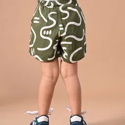 MoMaa Rayon Abstract Printed Shorts - Olive Green image 3