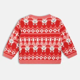 MINI KLUB Cotton Blend Knit Full Sleeves Bunny Face Designed Sweater - Red image 3