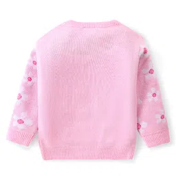Babyhug Knitted Full Sleeves Pullover Sweater Set with Floral Design - Pink image 3