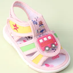 Cute Walk by Babyhug Velcro Closure Sandals with Bus Applique - Pink image 3