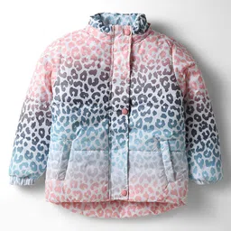 Primo Gino Woven Full Sleeves Hooded Padded Jacket With Cheetah Print Design & Detachable Hood - Pink image 3
