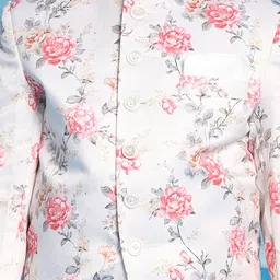 Vastramay Full Sleeves Solid Kurta & Pajama With Floral Printed Design Jodhpuri Jacket - Cream & Peach image 5