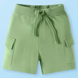 Babyhug Single Jersey Knit Half Sleeves Henley Neck T-Shirt & Shorts Set with Beach Theme Print - Olive Green & White image 4