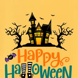 BLUSHES 100% Cotton Knit Halloween Theme Half Sleeves Happy Halloween Text Printed Tee - Yellow image 5