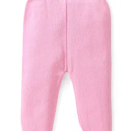 Babyhug Knitted Full Sleeves Pullover Sweater Set with Floral Design - Pink image 5