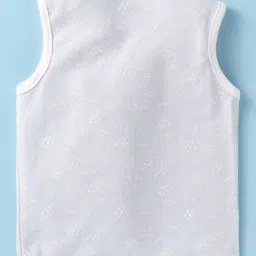 Ben Benny 100% Cotton Knit Sleeveless Front Open Jhablas with Pop Stars Print & Stripes Pack of 3 - Yellow White & Light Blue image 5