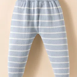 ToffyHouse Knitted Cotton Full Sleeves Winter Wear Set With Stripes & Teddy Design - Lavender & White image 5
