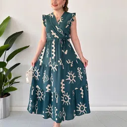 PIMU Print Flutter Sleeve Midi Dress image 3