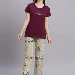 DZZO Women Pure Cotton Graphic Printed Round Neck Night suit-picture-16