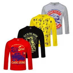 MIST N FOGG Boys Pack of 4 Typography Printed Round Neck Cotton Slim Fit T-shirts-picture-34