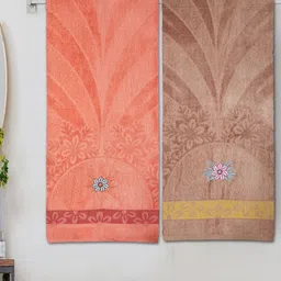 ANA Brown & Pink 2 Printed Cotton 350 GSM Bath Towel-image-57