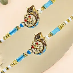 MEIRA JEWELLERY Set Of 2 Stones Studded And Beaded Thread Rakhis image 5
