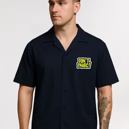 offbeat outfits Navy Blue Typography Printed Regular Fit Casual Shirt-picture-37