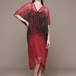 aarke Ritu Kumar Print Batwing Sleeves Chiffon Kaftan Midi Dress with Camisole image 1