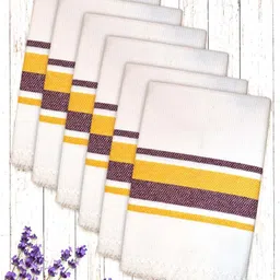 Athom Living White & Yellow 6 Pieces Striped Cotton 210 GSM Bath Towels-image-17