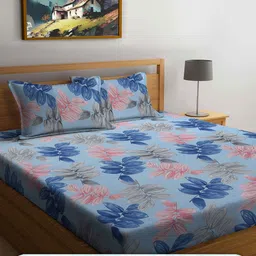 Myntra Elegant Homes Blue & Pink Printed 300 TC King Bedsheet Set 2.50m x 2.25m-picture-35