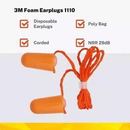 3M Corded Moulded Earplugs Orange Foam Noise Protection for Musician’s, Swimming & Industrial Use, 1110 (Pack of 35 Pair) image 3