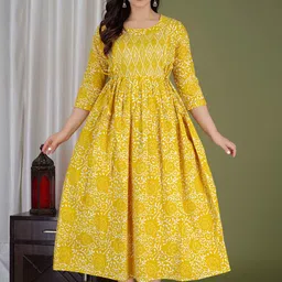 Aaysa Kurti Floral Printed Pure Cotton Flared Maternity Maxi Dress-image-98