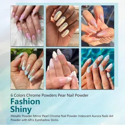 NAILWIND Set Of 6 White Pearl Chrome Nail Powder Set image 4