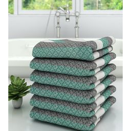 Athom Living 100% Premium Cotton Bath Towel Modern Checks Print Pack Of 6 - Green-picture-28
