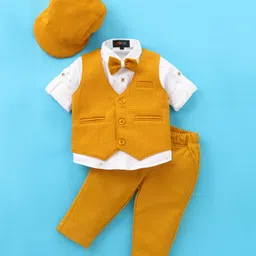 Robo Fry Cotton Lycra Full Sleeves Party Suit With Bow & Cap Solid Color - Muster Yellow-picture-11