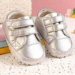 Babyoye Velcro Closure Solid Colour Booties - Sliver-image-0