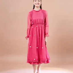 Pspeaches Three Fourth Sleeves Hearts Printed Dress - Magenta-picture-12