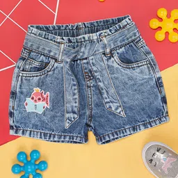 Pantaloons Junior Cotton Spandex Fish Embroidered Shorts - Blue-picture-20