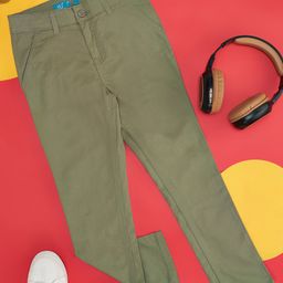 YU by Pantaloons Cotton Lycra Solid Trousers - Olive Green-picture-18