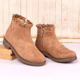 Pine Kids Slip On Winter Boots with Zioper Closure - Brown-picture-21