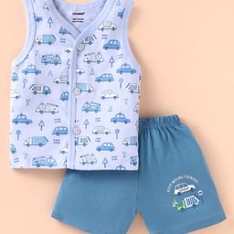 CUCUMBER Sinker Sleeveless Night Suit With Vehicle Print - Light Blue-picture-12