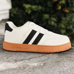 Lil Lollipop Placement Striped Lace Tie Up Shoes -Off White & Black-picture-44