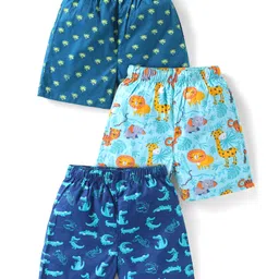 Babyhug Poplin Woven Boxers with Animal Print Pack of 3 - Blue-picture-28