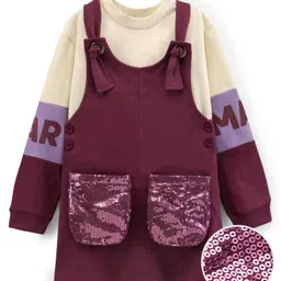 OLLINGTON ST. Cotton Full Sleeves Colorblocked Top & Knit Pinafore - Beige & Maroon-image-85