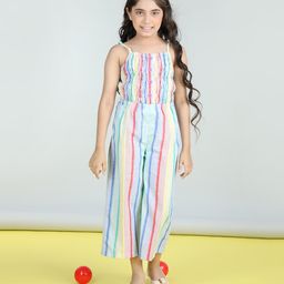 StyleStone Cotton Blend Woven Sleeveless Striped Smocked Jumpsuit - Multi Colour-picture-37
