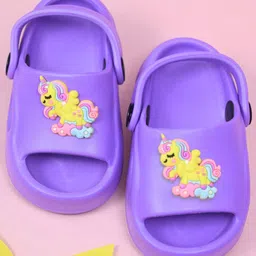 Yellow Bee Unicorn Applique Detailed Sling Back Clogs - Purple-picture-18