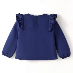 Babyhug Cotton Knit Full Sleeves Top with Text Print & Frill Detailing - Navy Blue image 2