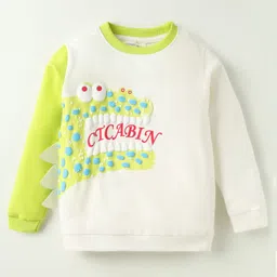 Googo Gaaga Cotton Full Sleeves Dinosaur Printed & Applique Detailed Sweatshirt Joggers Set - Cream image 3