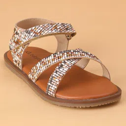 Babyoye Marble Print Sandals with Velcro Closure - Tan Brown image 3