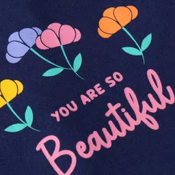 Babyhug Cotton Knit Full Sleeves Top with Text Print & Frill Detailing - Navy Blue image 3