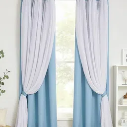 BFAM Blue Set of 2 Black Out Long Door Curtain-picture-10